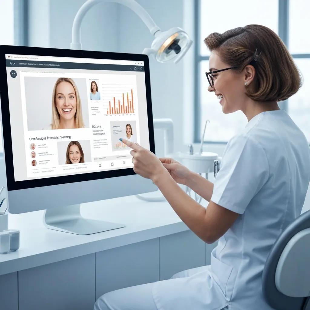 Dental clinician reviewing digital ad performance on a laptop