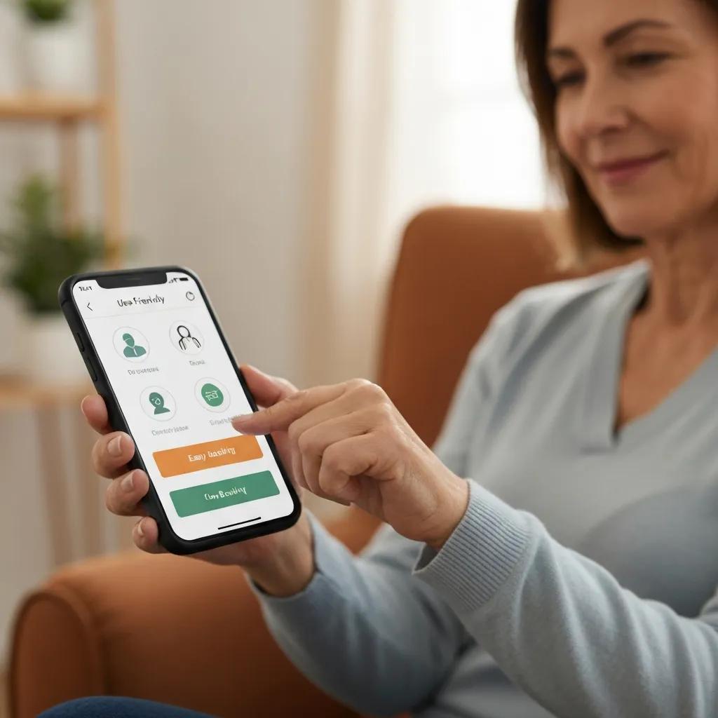 Patient using a mobile healthcare interface to find services and book an appointment
